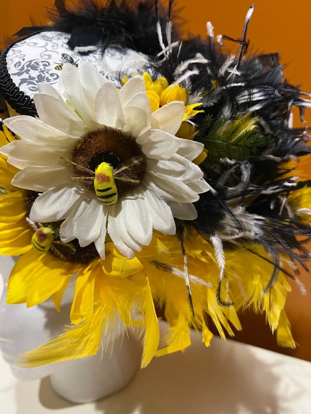 Custom Made Bumble Bee Kentucky Derby Fascinator Hat, Yellow Black Mini Top Hat - Picture 7 of 13